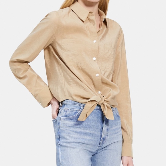 Theory Tie-Front Shirt in Silk-Nylon - Ginger - M - Picture 1 of 7